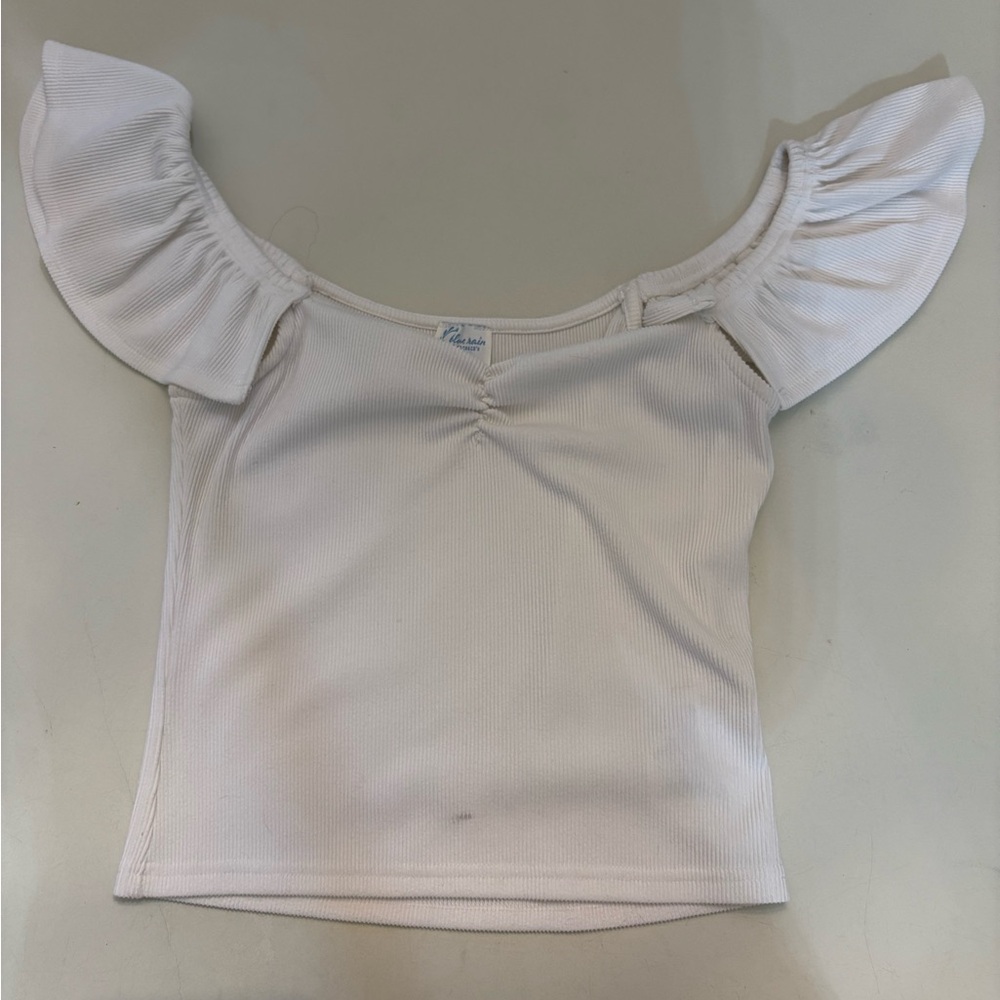 Blue Life Cream Flutter Sleeve Ruffled shirt